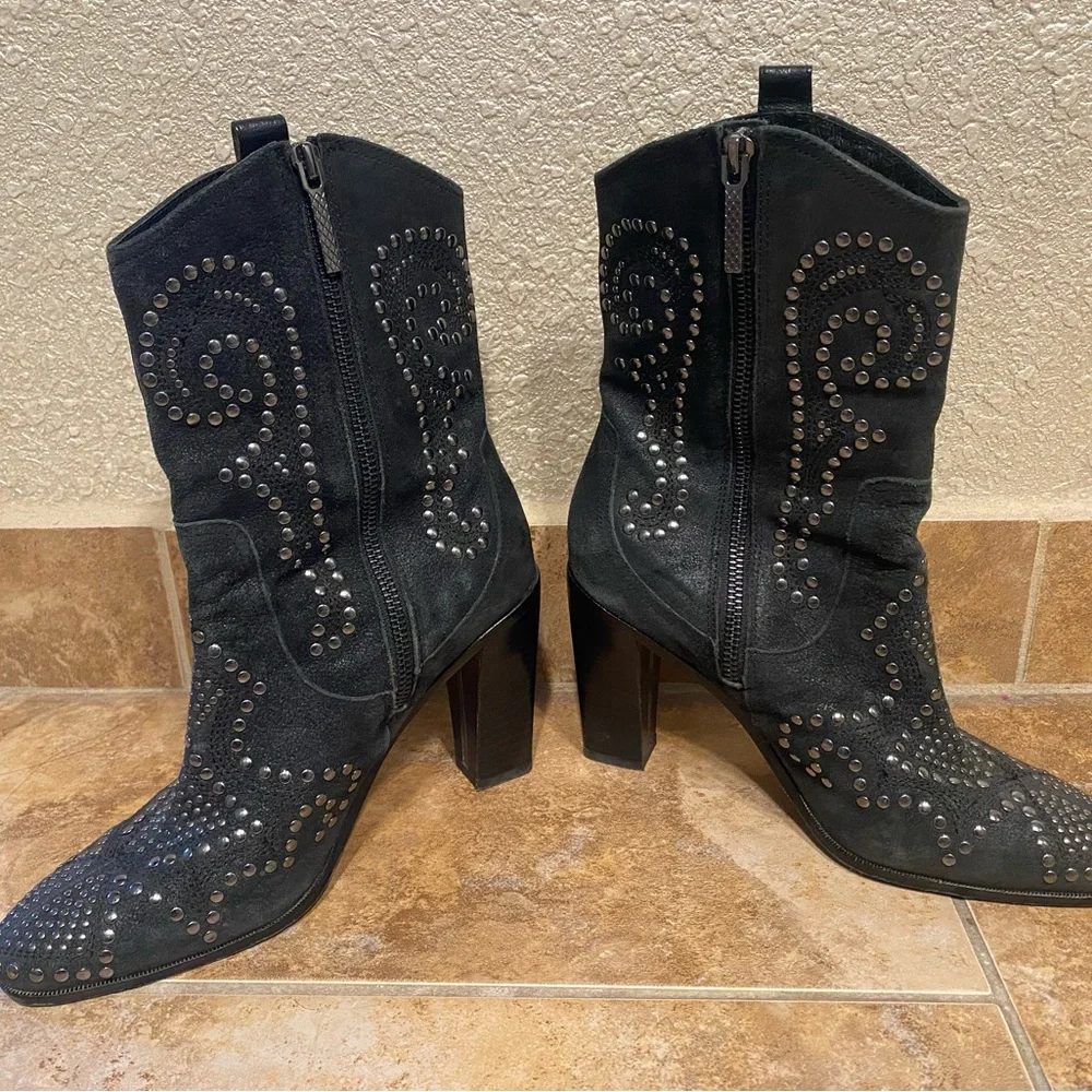 Donald J. Pliner Black Studded Heeled Boots - Picture 2 of 5
